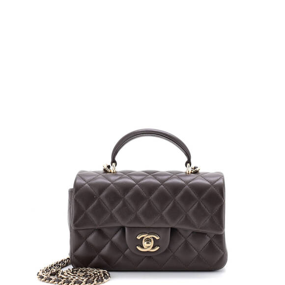 Chanel Mini Classic Single Flap Top Handle Bag Quilted Lambskin - Picture 1 of 5